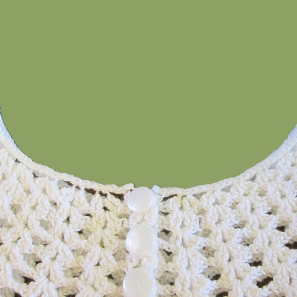 70's,80's Victorian style era vtg ecru white crocheted 11 button up dress collar - Picture 2 of 12